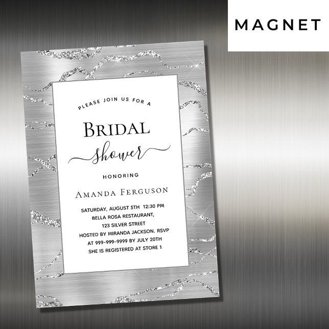 Invitation Magnétique Fête des mariées argent blanc glamour luxe (Créateur téléchargé)