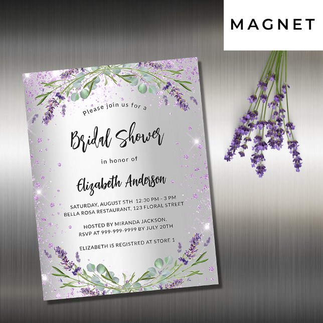 Invitation Magnétique Fête des mariées argent lavande eucalyptus luxe (Créateur téléchargé)