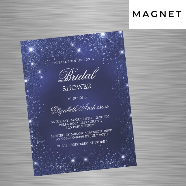 Invitation Magnétique Fête des mariées bleu marine scintille luxe (Créateur téléchargé)