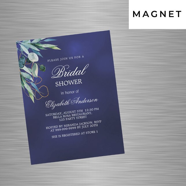 Invitation Magnétique Fête des mariées bleu marine verdure luxe (Créateur téléchargé)