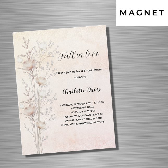 Invitation Magnétique Fête des mariées crème fleurs sauvages tomber amou (Créateur téléchargé)