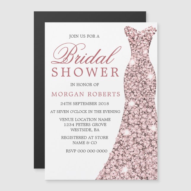 Invitation Magnétique Fête des mariées de robe blush et Rose Gold (Devant / Derrière)
