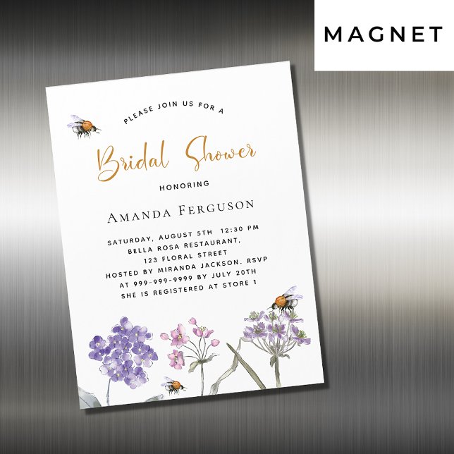 Invitation Magnétique Fête des mariées fleur sauvage violet rose abeille (Créateur téléchargé)
