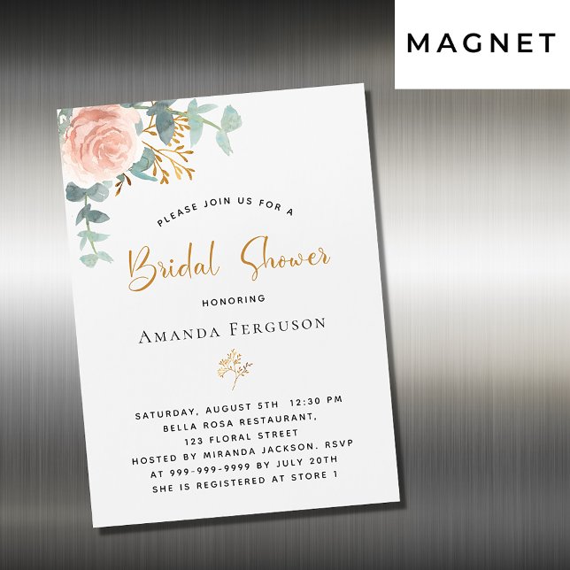 Invitation Magnétique Fête des mariées rose or eucalyptus verdure luxe (Créateur téléchargé)