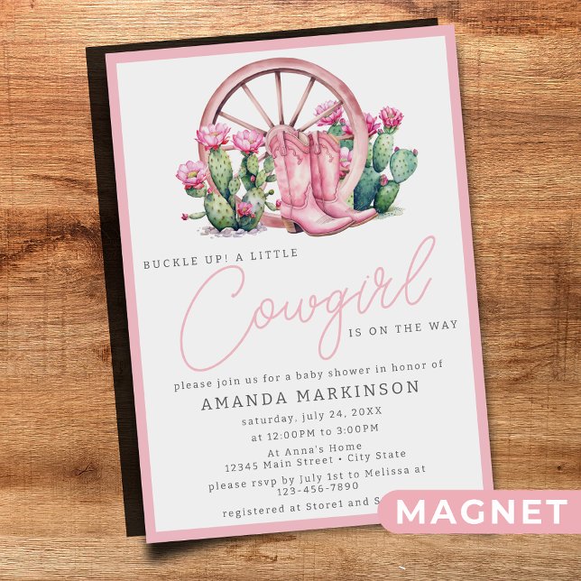 Invitation Magnétique Fête Prénatale Baby Shower Rose Cowgirl Cactus Wes (Créateur téléchargé)