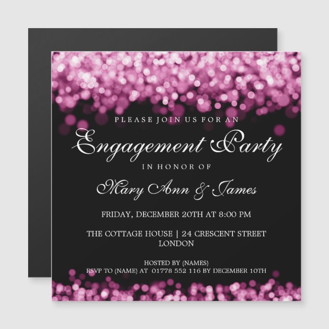 Invitation Magnétique Feu de l'engagement mariage Lumières roses (Devant / Derrière)