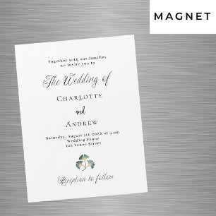 Invitation Magnétique feuillage vert mariage ginkgo feuillets script sim