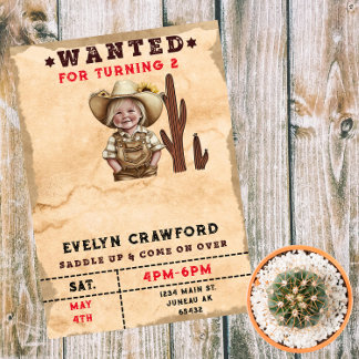 Invitation Magnétique Fille au cactus country western recherchée pour an