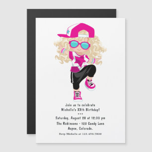 Invitation Magnétique Fille de danse hip hop rap pour anniversaire
