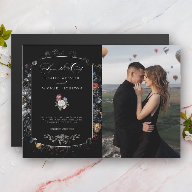 Invitation Magnétique Fine Art Black Floral Calligraphie Enregistrer la  (Créateur téléchargé)