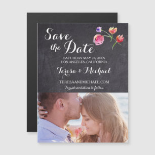Invitation Magnétique Fleur aquarelle Enregistrer la date - Vertical