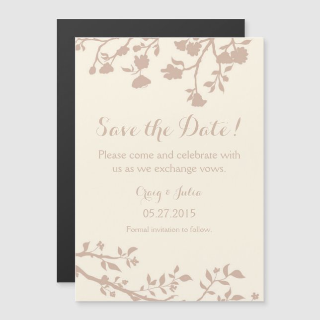 Invitation Magnétique Fleur Beige De Crème Ivoire Enregistrer L'Aimant D (Devant / Derrière)
