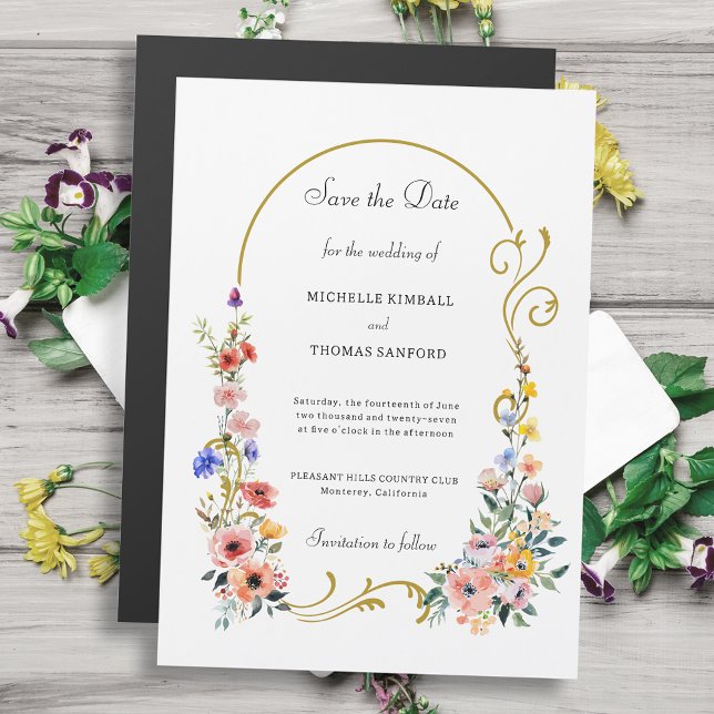Invitation Magnétique Fleur sauvage Arch Wedding Enregistrer la date (Créateur téléchargé)