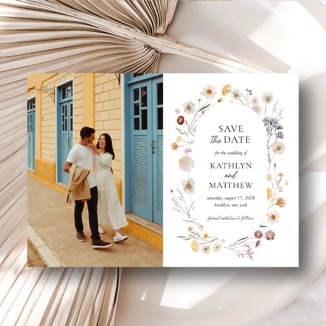 Invitation Magnétique Fleur sauvage Boho Modern Whimsical Enregistrer La (Créateur téléchargé)