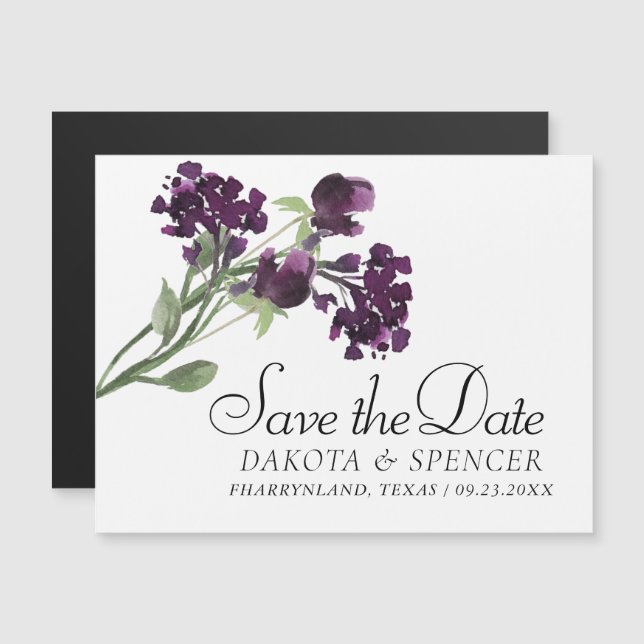 Invitation Magnétique Fleur sauvage | Deep Purple Bohemian Enregistrer l (Devant / Derrière)