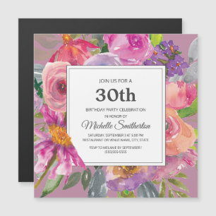 Invitation Magnétique Fleur sauvage rose violet 30e anniversaire carré