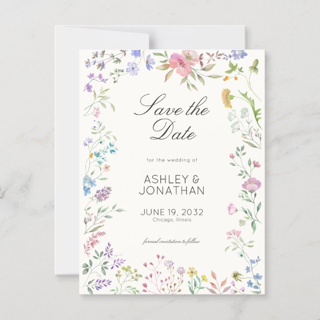 Invitation Magnétique Fleur sauvage simple et intemporel Mariage blanc d (Recto)
