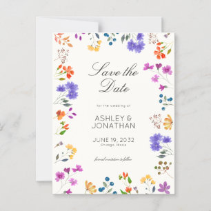 Invitation Magnétique Fleur sauvage Soft White Wedding Save the Date Mag