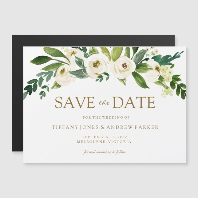 Invitation Magnétique Fleurs Blanches Fleur Mariage Enregistrer La Date (Devant / Derrière)
