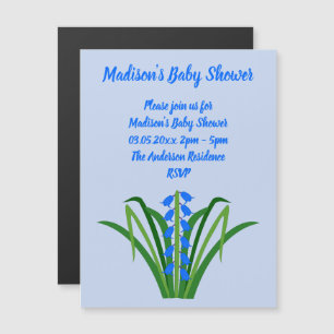 Invitation Magnétique Fleurs de Jacinthe Bleue Bébé Garçon Baby Shower d
