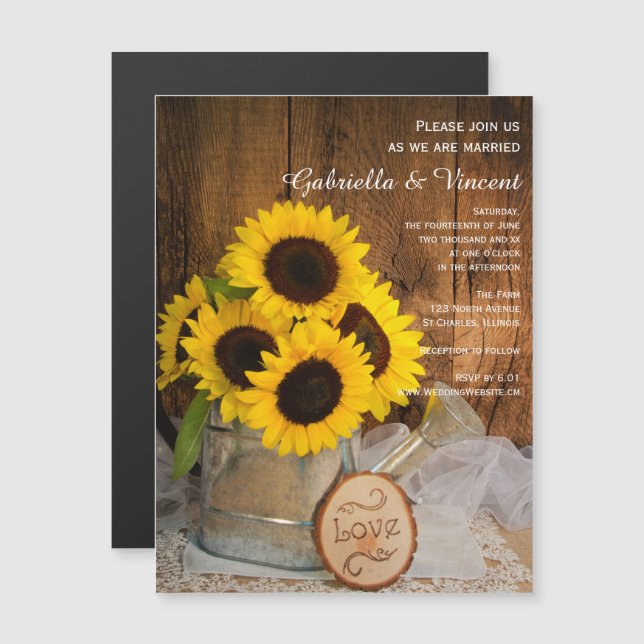 Invitation Magnétique Fleurs de soleil et d'eau de jardin peuvent grange (Devant / Derrière)