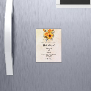 Invitation Magnétique Fleurs de soleil mariages verdure rustique jaune l