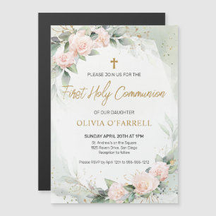 Invitation Magnétique Fleurs de teinte rose pastel et verdure pour la co