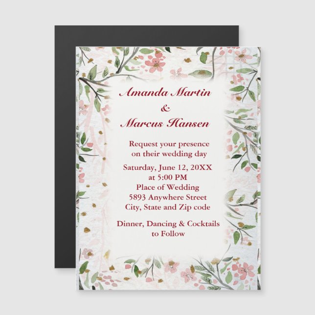 Invitation Magnétique Fleurs japonaises de fleurs de cerises (Devant / Derrière)