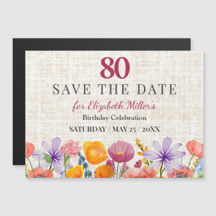 Invitation Magnétique Fleurs pour les 80 ans - Save the Date - Jardin de