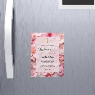 Invitation Magnétique Fleurs rose pâle chatte fille luxe
