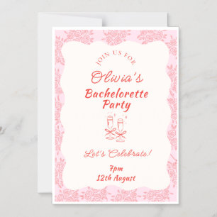 Invitation Magnétique Fleurs roses et champagne - Enterrement de vie de