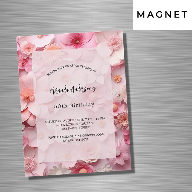 Invitation Magnétique Fleurs roses rousses d'anniversaire luxe (Créateur téléchargé)