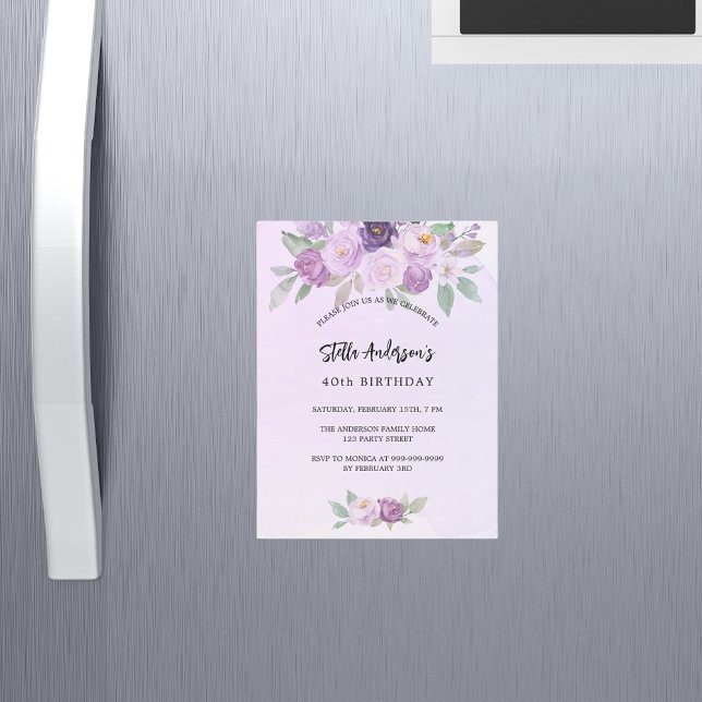 Invitation Magnétique Fleurs violet verdure anniversaire de luxe (Créateur téléchargé)