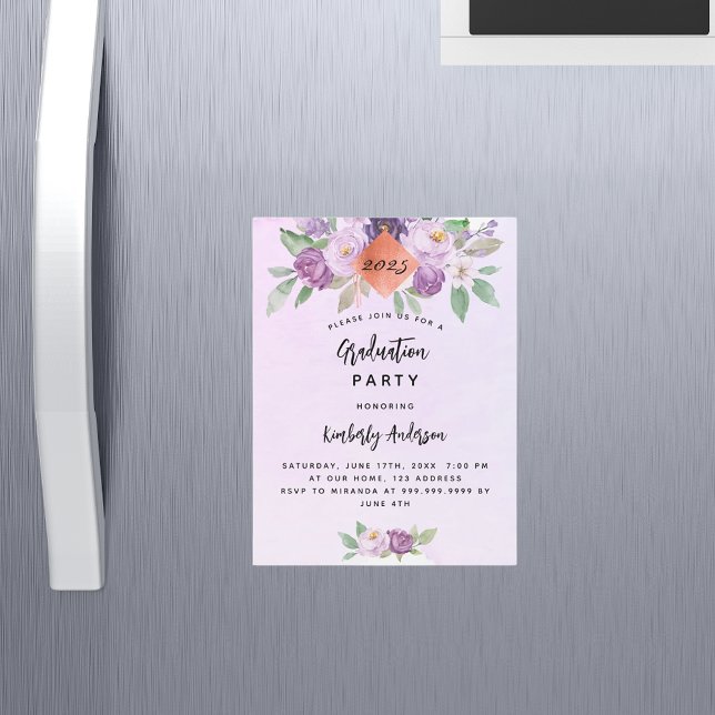 Invitation Magnétique Fleurs violet violet fête de graduation luxe (Créateur téléchargé)
