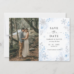 Invitation Magnétique Flocons de neige bleu argenté Floral Hiver Enregis