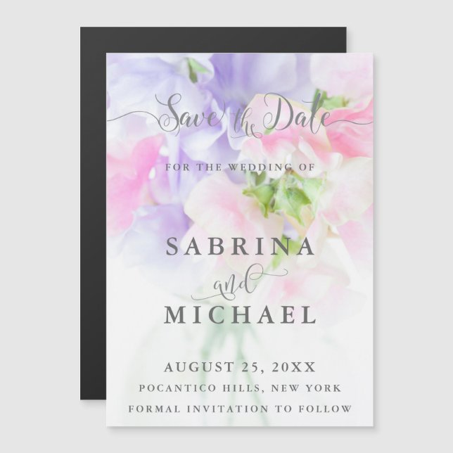 INVITATION MAGNÉTIQUE FLORAL CHIC MARIAGE POIS DOUX (Devant / Derrière)