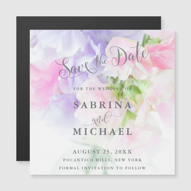 INVITATION MAGNÉTIQUE FLORAL CHIC MARIAGE POIS DOUX (Devant / Derrière)