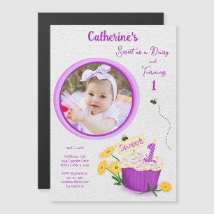 Invitation Magnétique Floral Daisy Pastel Girl Premier anniversaire