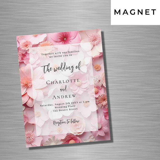 Invitation Magnétique Floraux rose mariage élégant luxe (Créateur téléchargé)