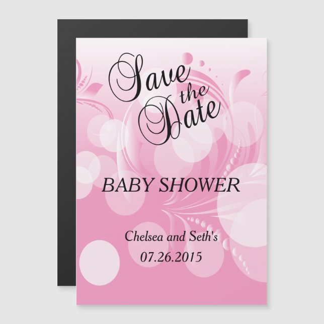 Invitation Magnétique Florium Bokeh Rose doux | Baby Girl Shower (Devant / Derrière)