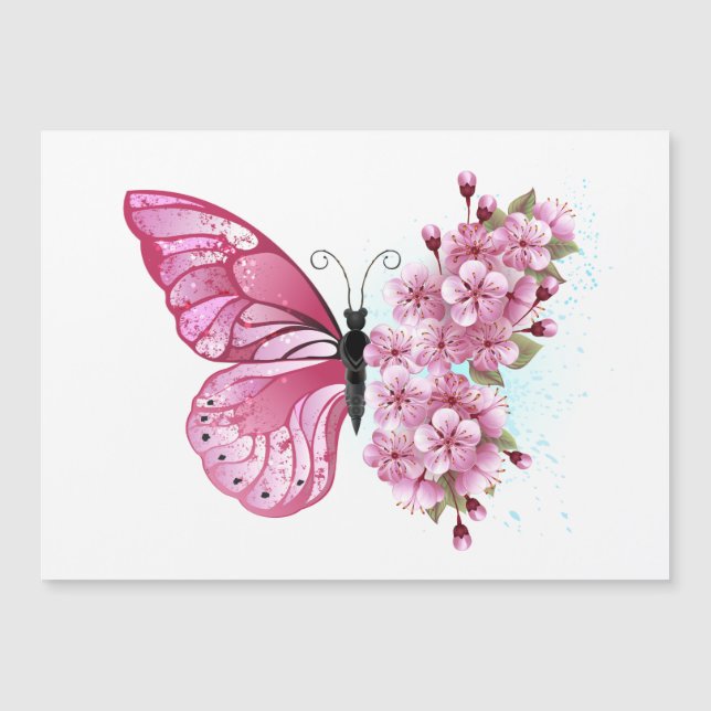 Invitation Magnétique Flower Butterfly with Pink Sakura (Devant)