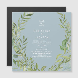 Invitation Magnétique Foliage moderne Dusty Blue Wedding Enregistrer la 