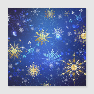 Invitation Magnétique Fond bleu de Noël avec flocons d'or