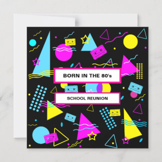 INVITATION MAGNÉTIQUE FORMES COLORÉES RETRO NÉES RÉUNION SCOLAIRE DES AN