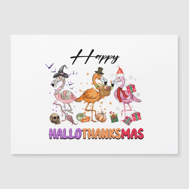 Invitation Magnétique Funny Happy HalloThanksmas 2022 Flamant rose migno (Devant)