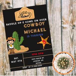 Invitation Magnétique Garçon d'anniversaire Cactus Far West 