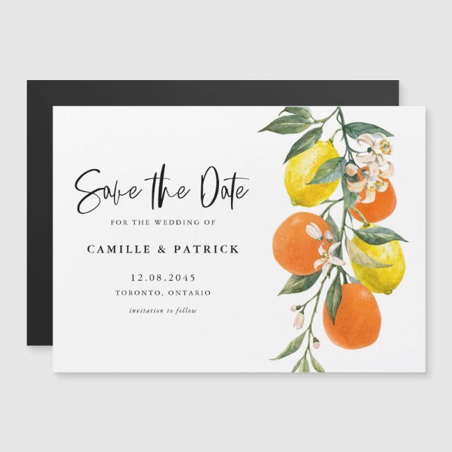 Invitation Magnétique Garland d'orange botanique et de citron Enregistre (Devant / Derrière)