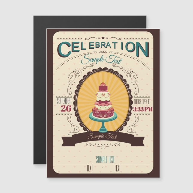 Invitation Magnétique Gâteau Toute Occasion (Devant / Derrière)