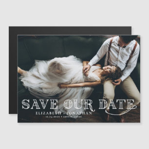 Invitation Magnétique Gatsby Art Déco Lettering Photo Enregistrer la dat