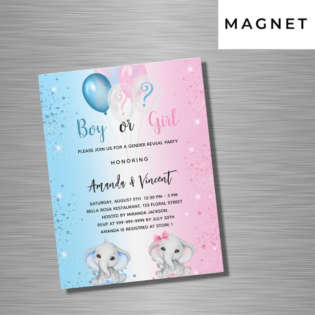 Invitation Magnétique Genre révéler bleu rose garçon fille éléphants lux (Créateur téléchargé)